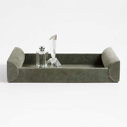 Ruff Green Suede Decorative Tray 12" by Brigette Romanek