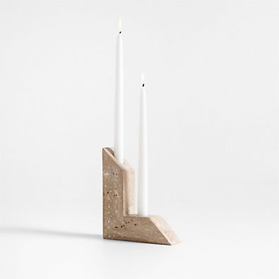 View Up Travertine 2-Taper Candle Holder by Brigette Romanek details