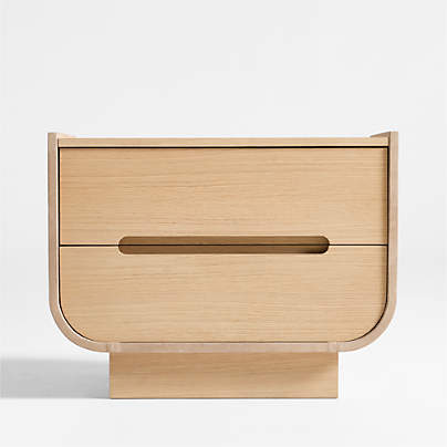 Venice 28.5" Leather and Oak Wood Nightstand by Brigette Romanek