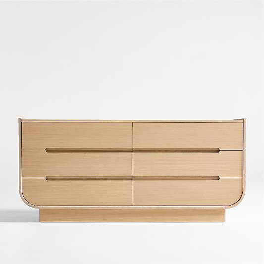 Venice 65" Leather and Oak Wood 6-Drawer Dresser by Brigette Romanek