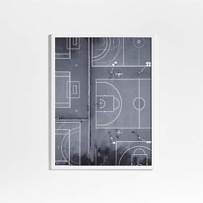 Black and White Basketball Court Framed Wall Art Print