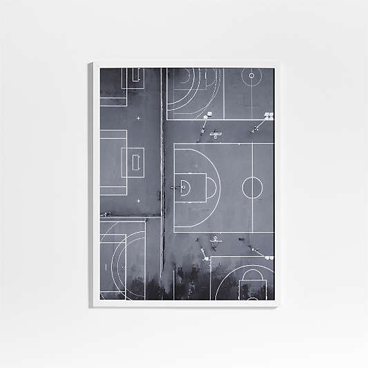 Black and White Basketball Court Framed Wall Art Print