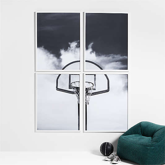 Black and White Basketball Hoop 4-Piece Framed Wall Art Print