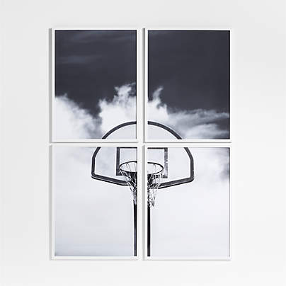 Black and White Basketball Hoop 4-Piece Framed Wall Art Print