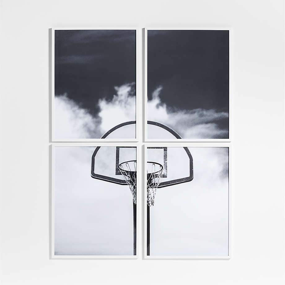 Black and White Basketball Hoop 4Piece Framed Wall Art Print Crate