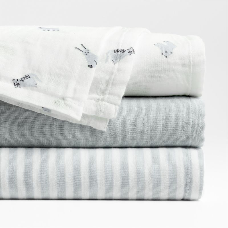 Baby's First Blue Mini Animal Organic Cotton Gauze Baby Swaddle Blankets, Set of 3 - image 0 of 3