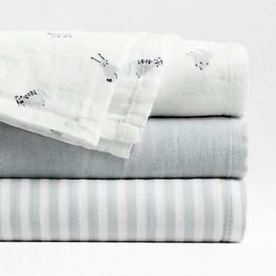 View Baby's First Blue Mini Animal Organic Cotton Gauze Baby Swaddle Blankets, Set of 3 details