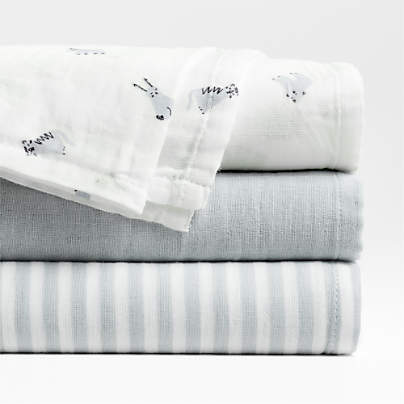 Baby's First Blue Mini Animal Organic Cotton Gauze Baby Swaddle Blankets, Set of 3