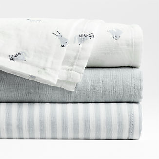 Baby's First Blue Mini Animal Organic Cotton Gauze Baby Swaddle Blankets, Set of 3