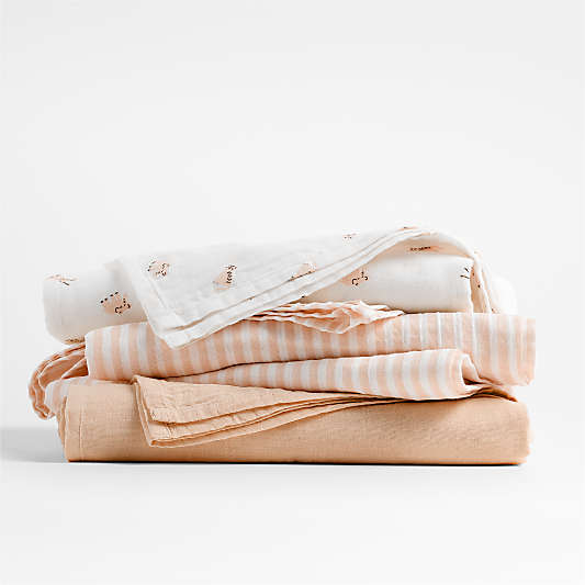 Baby's First Pink Mini Animal Organic Cotton Gauze Baby Swaddle Blankets, Set of 3