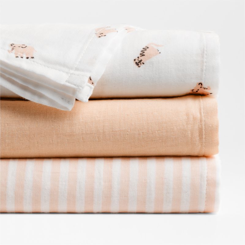 Baby's First Pink Mini Animal Organic Cotton Gauze Baby Swaddle Blankets, Set of 3 - image 0 of 3