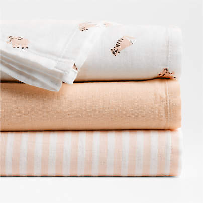 Baby's First Pink Mini Animal Organic Cotton Gauze Baby Swaddle Blankets, Set of 3