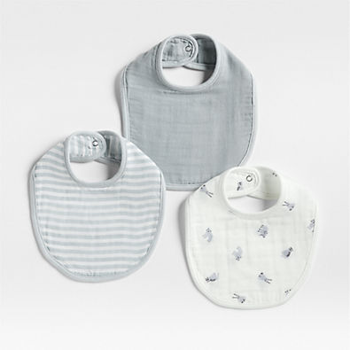 View Baby's First Blue Mini Animal Organic Cotton Gauze Baby Bib, Set of 3 details