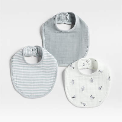 Supersoft Animal Blue 100% Organic Cotton Gauze Baby Bibs, Set of 3