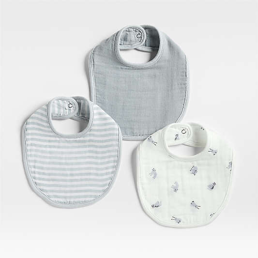 Baby's First Blue Mini Animal Organic Cotton Gauze Baby Bib, Set of 3