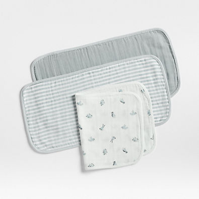 View Baby's First Blue Mini Animal Organic Cotton Gauze Baby Burp Cloth, Set of 3 details