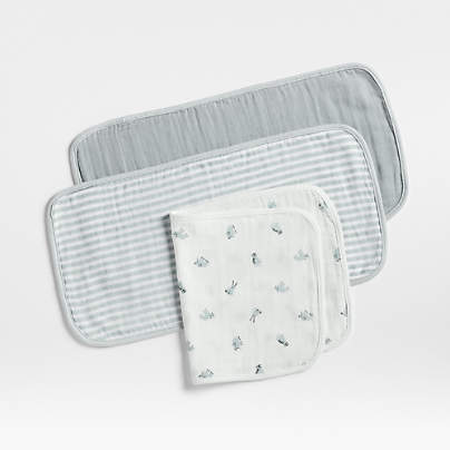 Baby's First Blue Mini Animal Organic Cotton Gauze Baby Burp Cloth, Set of 3