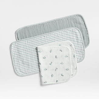 Baby's First Blue Mini Animal Organic Cotton Gauze Baby Burp Cloth, Set of 3