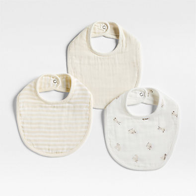 View Baby's First Natural Mini Animal Organic Cotton Gauze Baby Bib, Set of 3 details