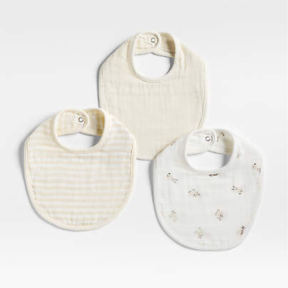 Supersoft Animal Natural 100% Organic Cotton Gauze Baby Bibs, Set of 3