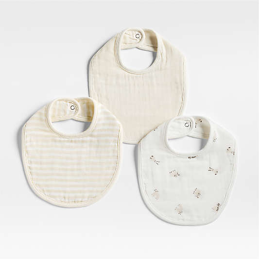 Baby's First Natural Mini Animal Organic Cotton Gauze Baby Bib, Set of 3