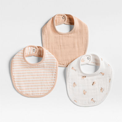 View Supersoft Animal Pink 100% Organic Cotton Gauze Baby Bibs, Set of 3 details