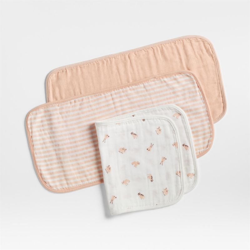 Baby's First Pink Mini Animal Organic Cotton Gauze Baby Burp Cloth, Set of 3 - image 0 of 1