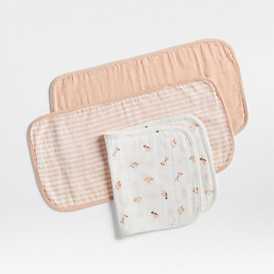 View Baby's First Pink Mini Animal Organic Cotton Gauze Baby Burp Cloth, Set of 3 details