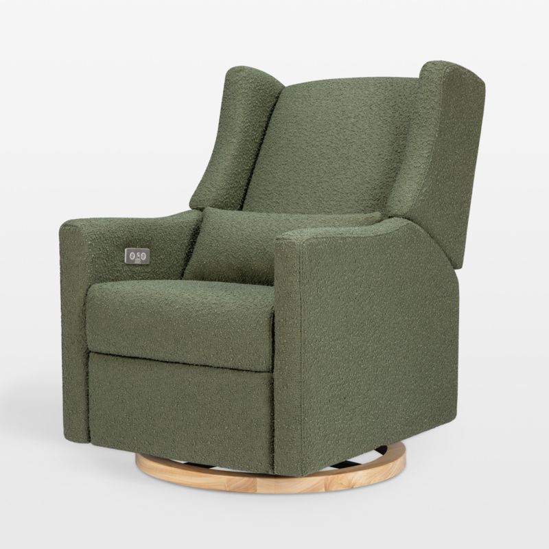 Babyletto Kiwi Olive Green Boucle Nursery Power Glider Recliner Chair with Light Wood Base - image 0 of 15