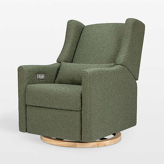 Babyletto Kiwi Olive Green Boucle Nursery Power Glider Recliner Chair with Light Wood Base