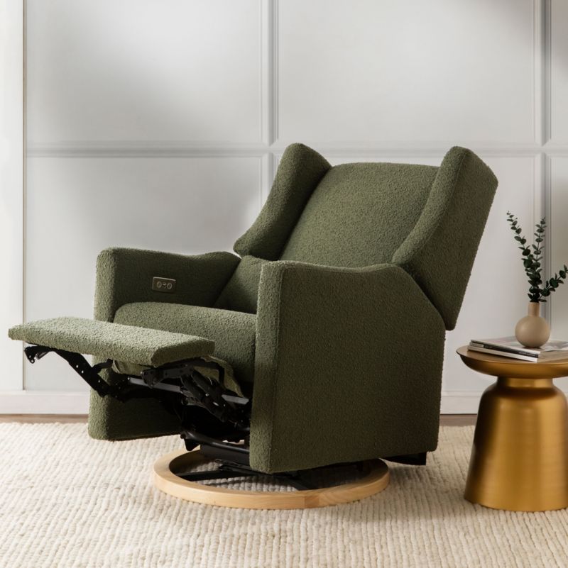 Babyletto Kiwi Olive Green Boucle Nursery Power Glider Recliner Chair with Light Wood Base - image 2 of 15