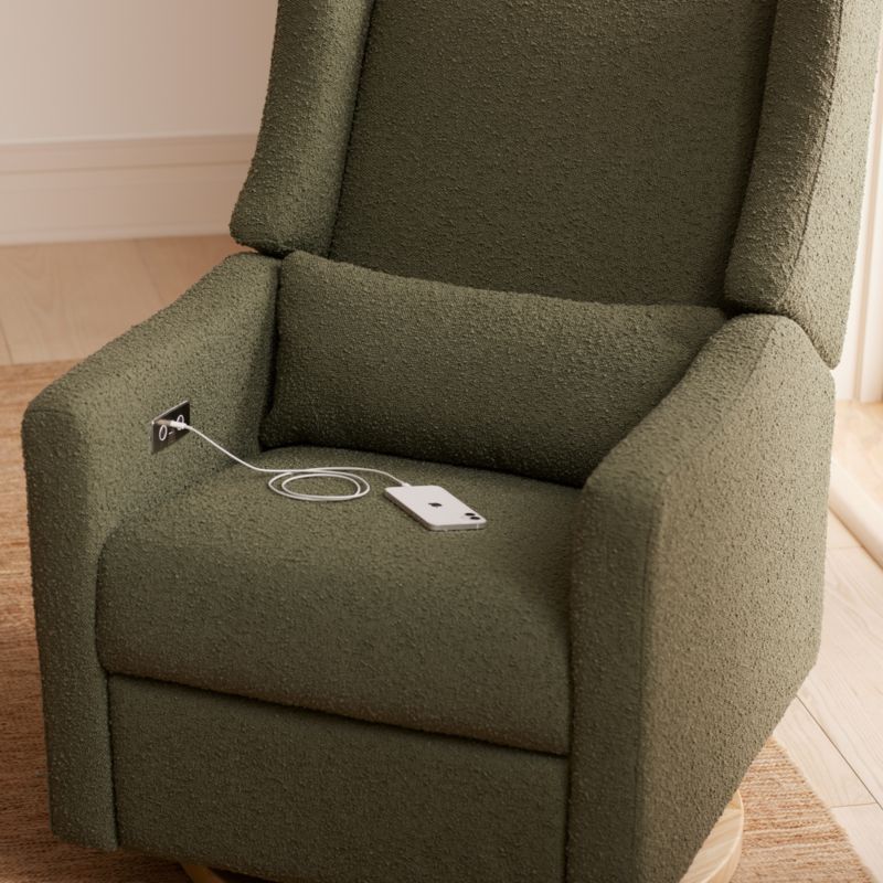 Babyletto Kiwi Olive Green Boucle Nursery Power Glider Recliner Chair with Light Wood Base - image 3 of 15