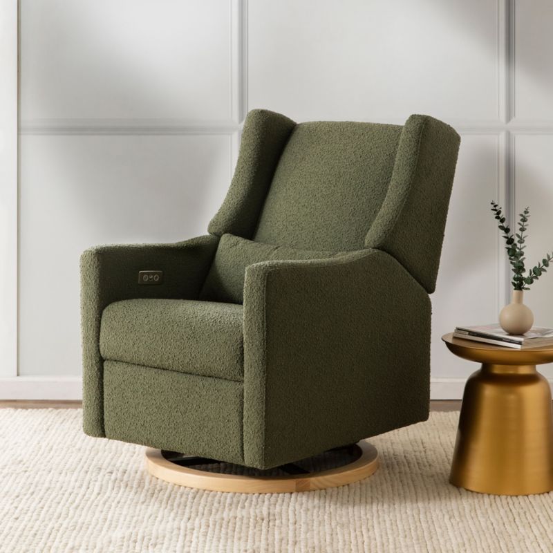 Babyletto Kiwi Olive Green Boucle Nursery Power Glider Recliner Chair with Light Wood Base - image 1 of 15