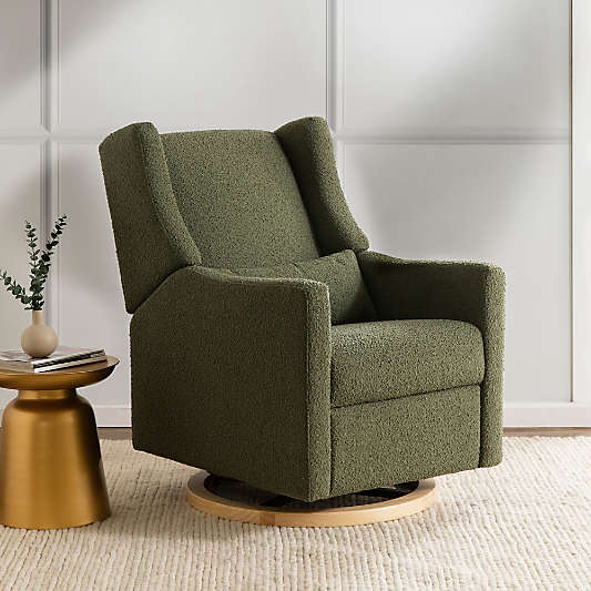Babyletto Kiwi Olive Green Boucle Nursery Power Glider Recliner Chair with Light Wood Base