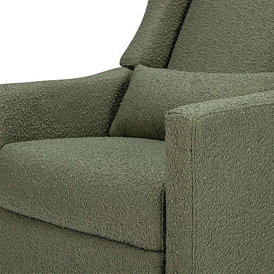 Babyletto Kiwi Olive Green Boucle Nursery Power Glider Recliner Chair with Light Wood Base