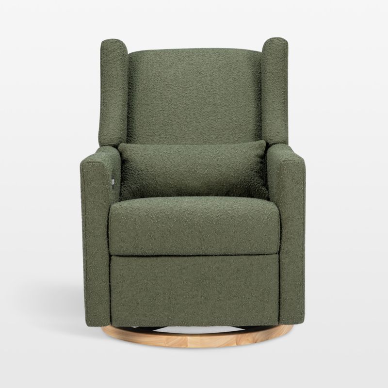 Babyletto Kiwi Olive Green Boucle Nursery Power Glider Recliner Chair with Light Wood Base - image 5 of 15