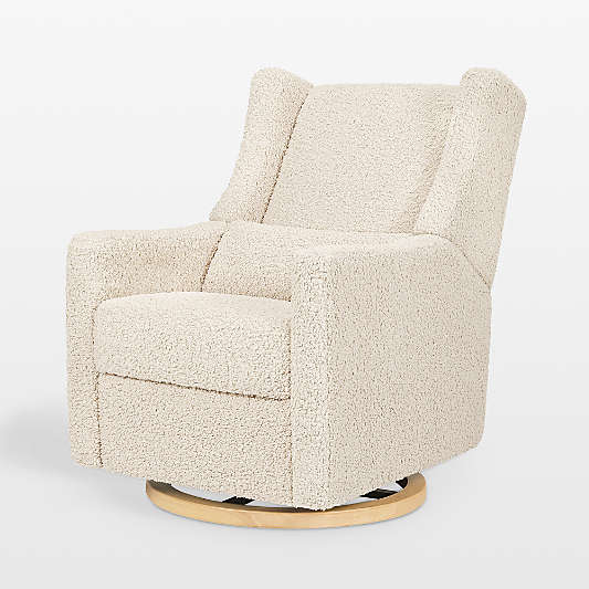 Babyletto Kiwi Almond Teddy Loop Nursery Power Glider Recliner Chair with Light Wood Base