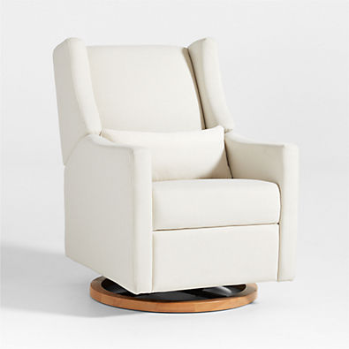 View Babyletto Kiwi Cream Nursery Power Glider Recliner Chair with Natural Wood Base details