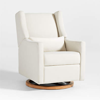 Babyletto Kiwi Cream Nursery Power Glider Recliner Chair with Natural Wood Base