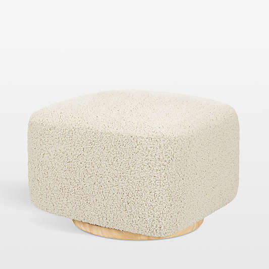 Babyletto Kiwi Gliding Ottoman in Almond Teddy Loop with Light Wood Base