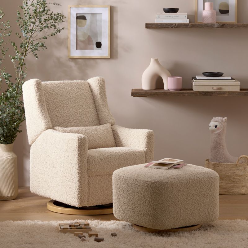 Babyletto Kiwi Gliding Ottoman in Almond Teddy Loop with Light Wood Base - image 3 of 7