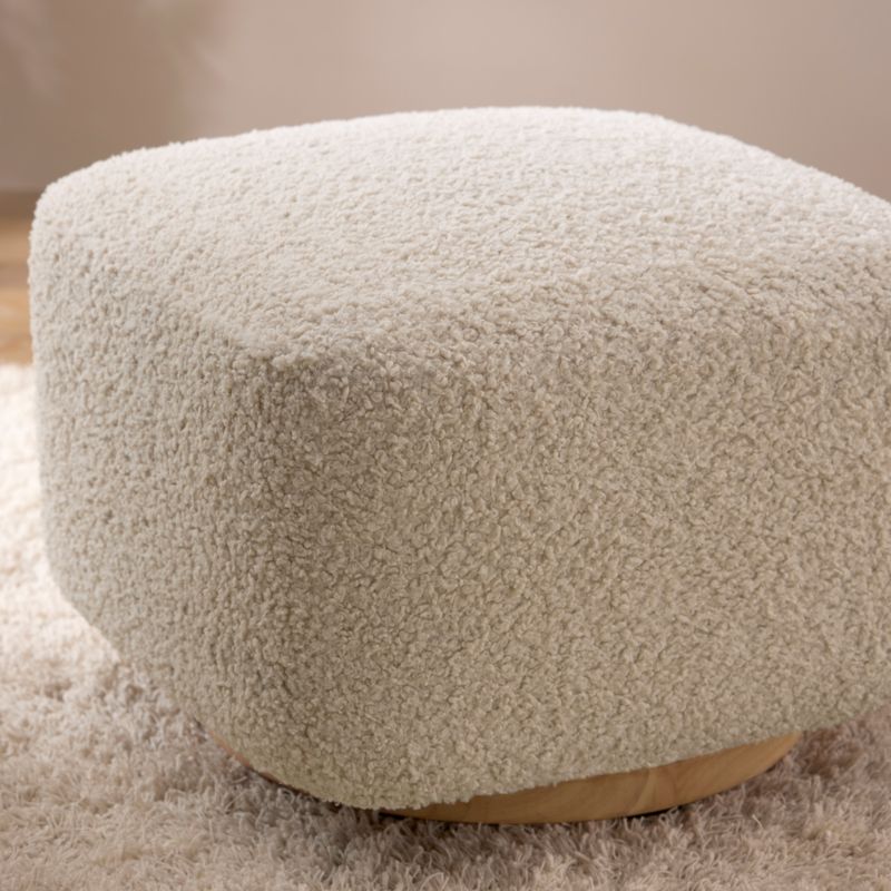 Babyletto Kiwi Gliding Ottoman in Almond Teddy Loop with Light Wood Base - image 2 of 7