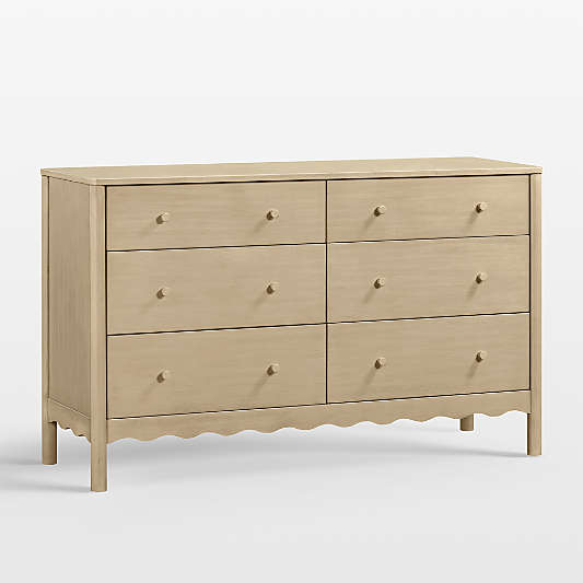 Babyletto Swell Washed Pine Wood Wide 6-Drawer Kids Dresser