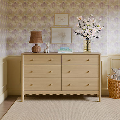 View Babyletto Swell Washed Pine Wood Wide 6-Drawer Kids Dresser details