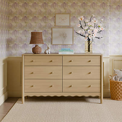 Babyletto Swell Washed Pine Wood Wide 6-Drawer Kids Dresser