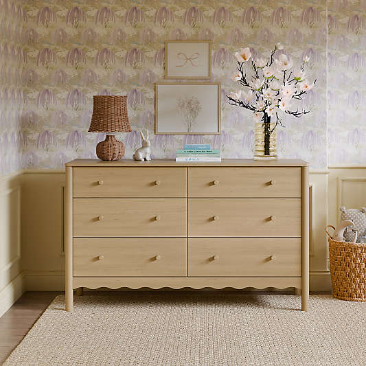 Babyletto Swell Washed Pine Wood Wide 6-Drawer Kids Dresser