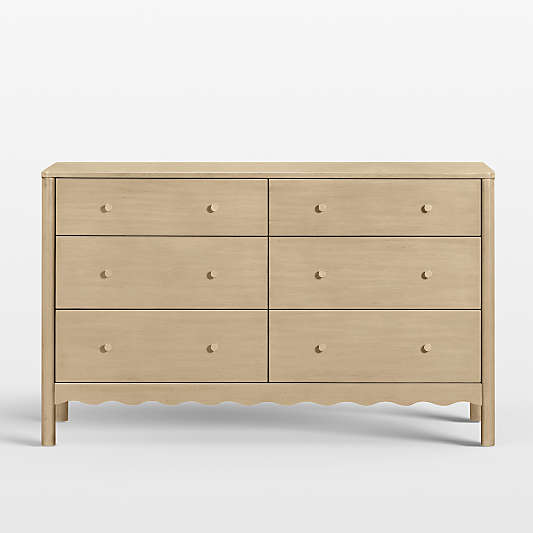 Babyletto Swell Washed Pine Wood Wide 6-Drawer Kids Dresser