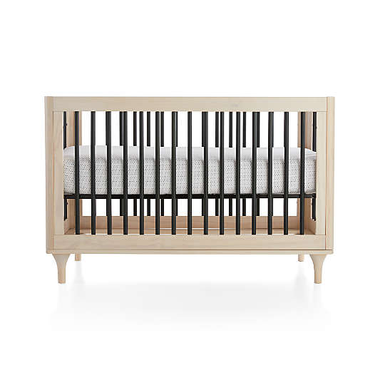 Babyletto Lolly Washed Natural & Black Wood 3-in-1 Convertible Baby Crib with Toddler Bed Conversion Kit