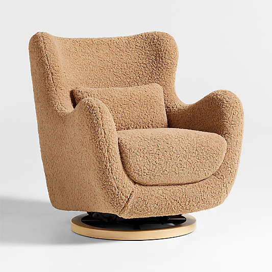 Babyletto x Nursery Works Solstice Cortado Brown Shearling Nursery Glider Chair with Natural Wood Base