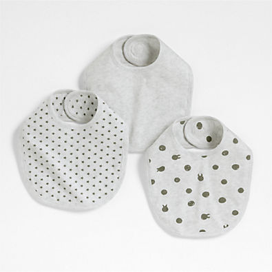 View Baby's First Organic Jersey Grey Baby Bibs, Set of 3 details
